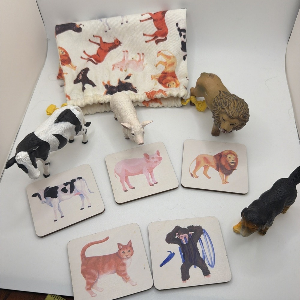 Lovevery Companion Play Kit Animal Match 3 Animals & Cards w/ Bag - Partial Set